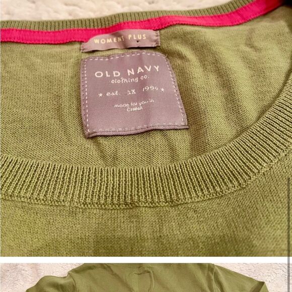 Vintage Y2K Lightweight Avocado Green Lightweight Sweater w/Butterfly Detail 1X - Picture 6 of 6